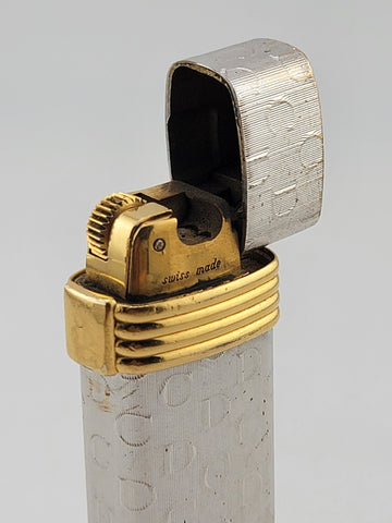 Vintage Christian Dior Lighter Swiss Made CD Logo Silver and Gold Plated. Works.