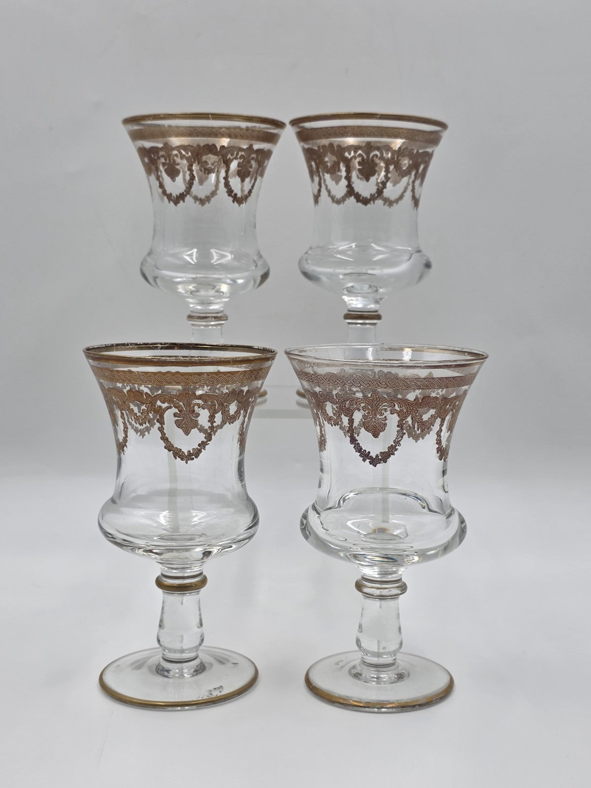 Set Of 4 Neiman Marcus Arte Italica Medici 24K Gold Glasses Goblets. 7 In Tall