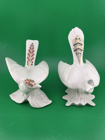 Vtg Pair Of Lenox China Jewels Collection Bird Figurines-Cardinal & Blue Jay.