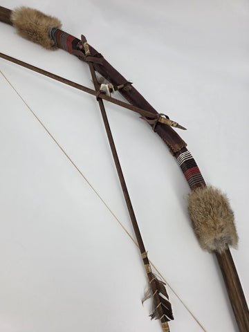 Rare Vintage Native American Bow & Arrows Tribe w/Fur & Leather 44” Long.