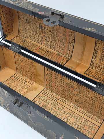 Rare Vintage Chinese Lacquer Scroll Box Gold Gilt Floral Birds Document Case