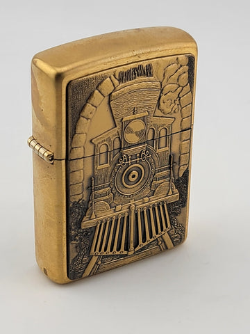 UNFIRED 1995 SOLID BRASS ZIPPO WIND PROOF LIGHTER GREAT AMERICAN TRAIN W BOX