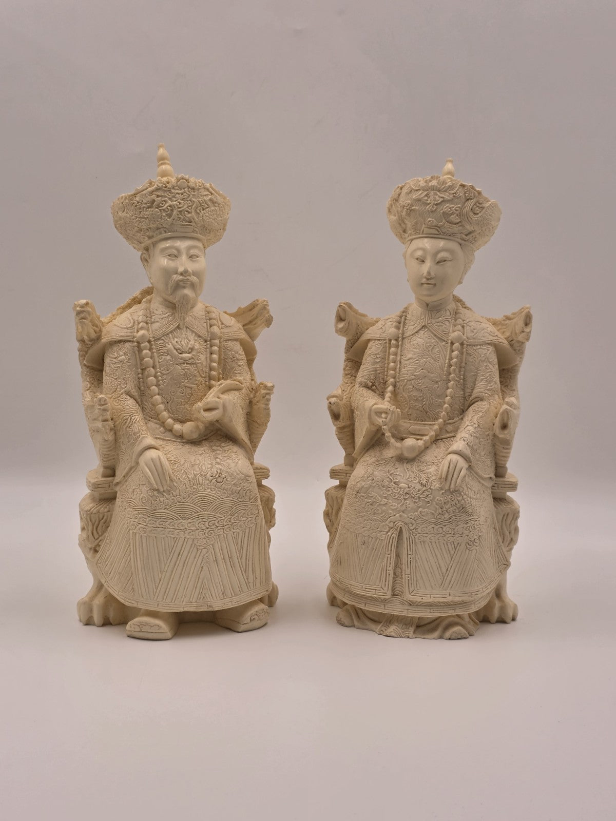 Vintage Chinese Hand-Carved Resin Emperor and Empress Figurine 12” Inch Statue