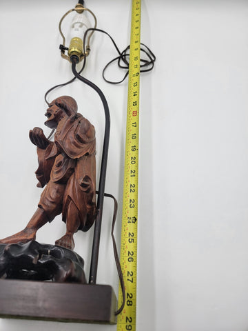 Pair Of Antique C 1910's Chinese Handcarved Boxwood Statues Made Into Lampshades