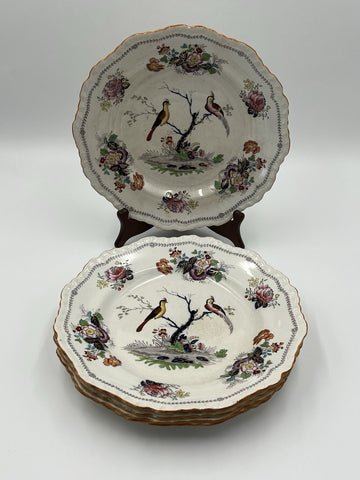 Rare Set Of 5 Antique C1910 Masons Ironstone Paynsley Plates Bird Floral England