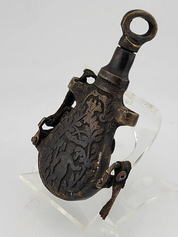 Rare 17-18th Century Heavy Bronze Powder Flask With Original Plug & Ring Hooks