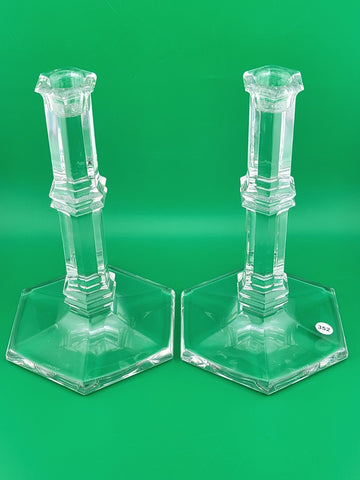 Vintage Elegant Pair Of TIFFANY & CO Crystal Windham Candle Holders 8” Tall