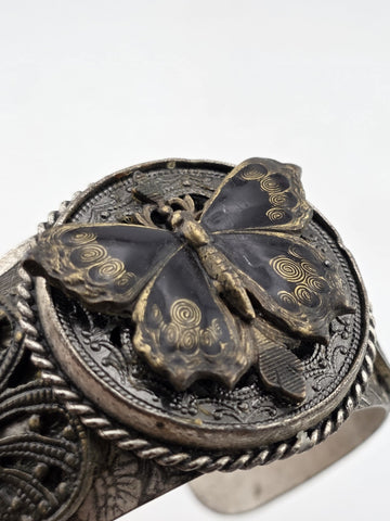 Vintage Gourgeous Ollipop Bronze and Black Tone Butterfly Cuff Bracelet USA
