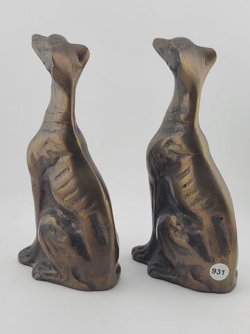 Vintage Pair MAITLAND SMITH Sitting Whippet Greyhound Dog Bronze Metal Bookends.