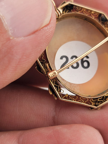 Antique Art Deco 10K Gold Portrait carved shell pendant brooch 1&1/4 inch.