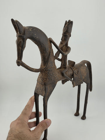 VTG 1940'S AUTHENTIC AFRICAN CAST BRONZE HORSE AND RIDER DOGON MALI WEST AFRICA