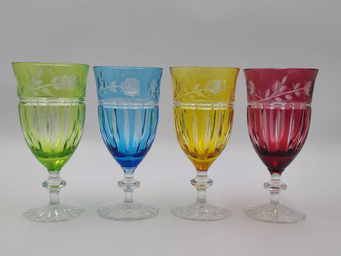 Set Of 4 AJKA Crystal Cut to Clear Iced Tea Water Goblets Glasses Proinnseas.