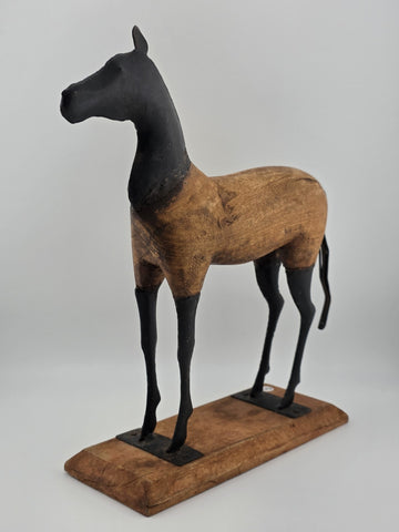 Vintage, Hand Carved Wood & Metal, Folk Art, Horse Sculpture