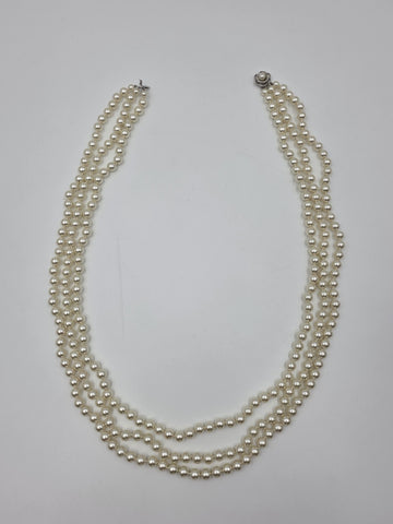 Vtg Long CAMROSE + KROSS JACQUELINE KENNEDY JBK 3 STRAND GLASS PEARL NECKLACE