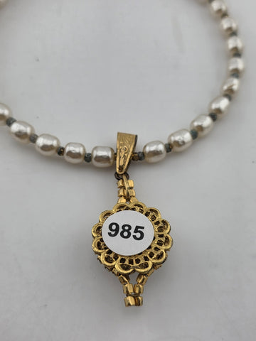 Vintage 1950's Miriam Haskell Glass Pearl Necklace/ Chocker Rhinestone Pendant