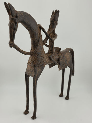 VTG 1940'S AUTHENTIC AFRICAN CAST BRONZE HORSE AND RIDER DOGON MALI WEST AFRICA