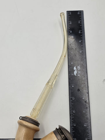 Antique Meerschaum Tobacco Pipe Long Amber Stem Silver Tone Wind Cap Monogram