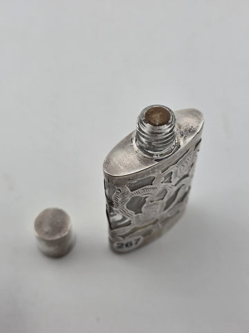 Antique Mexican Sterling Silver 925 Overlay Perfume Bottle Floral Cutwork Flask