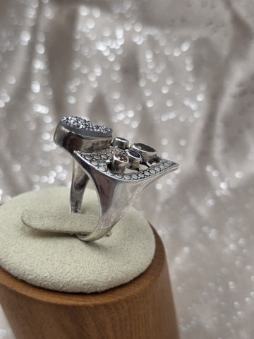 Nicky Butler Sterling Silver Ring Druzy Quartz Gemstones Signed NB India Size 10