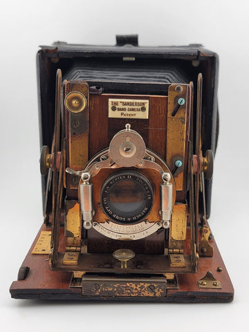 Antique F.H. Sanderson Wooden Hand Camera. Bausch & Lomb Black Bellows. Untested