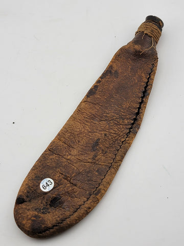 Antique 19th century leather shot black powder flask pouch tube Brass cap end