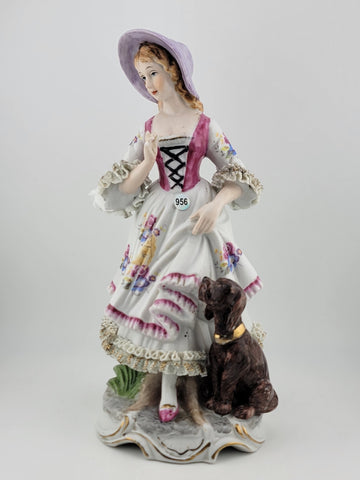 Rare Antique Collectible Porcelain Figurine "Shepherdess" W Dog, Germany.