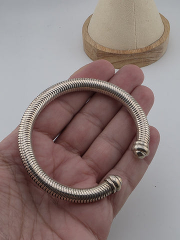 Antique German Sterling Silver 925 Snake Coil Cuff Bracelet 35g Unisex. 8 mm.