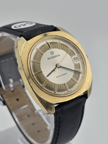 Vintage Rodania Electronic Swiss Made Gold Plated Date Men's Watch Running 34mm