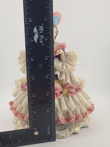 Mid Century Authentic Dresden Lace Porcelain Lady Figurine Rococo Dress Handmade
