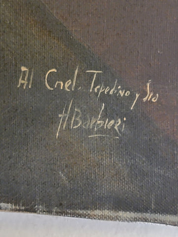Antique European Oil on Canvas Painting, Man In Gold Helmet. signed H. BARBIERI.
