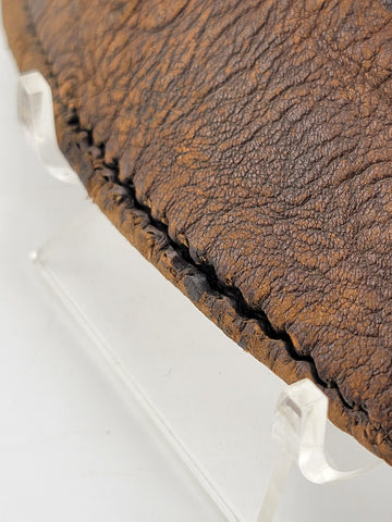 Antique 19th century leather shot black powder flask pouch tube Brass cap end