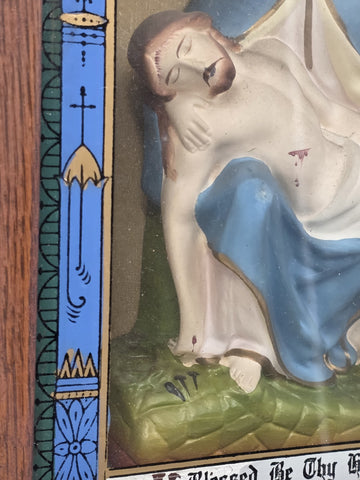 Large Antique C 1920 Catholic Sick Call Last Rites 3D Shadow Box W Accessories.