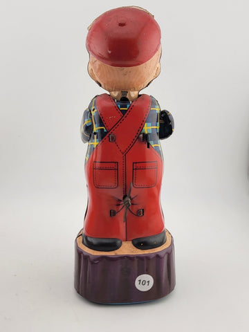 1960'S MICHANICAL WIND-UP BUBBLE BLOWER BOY TIN LITHO MARUSAN JAPAN TOY Untested
