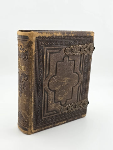 ANTIQUE 19TH C VICTORIAN BROWN CABINET TIN TYPE PHOTO FAMILY ALBUM. ALMOST FULL.