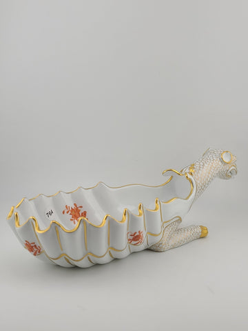 RARE HEREND HAND PAINTED DRAGON DISH #7760 - 11 1/4" LONG Signed By Vecsey Tamas