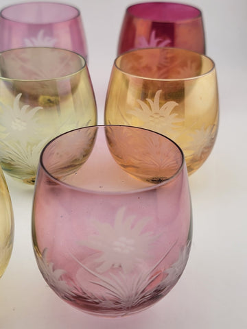 Rare Set Of 8 Austrian cordial glasses by Kisslinger Rattenberg Kristallglas.