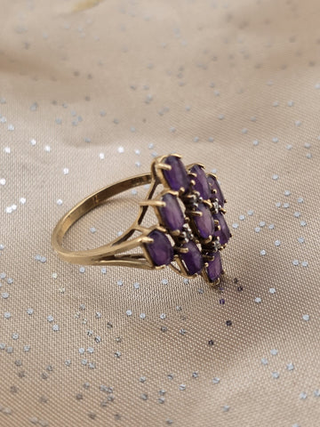 Antique 10K Solid Gold Amethyst Cluster Ring Diamond Accents Size 7.5 W Box.