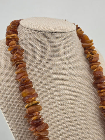Vintage Genuine Baltic Cognac Amber Chunky Bead Necklace Long 26" Graduated.