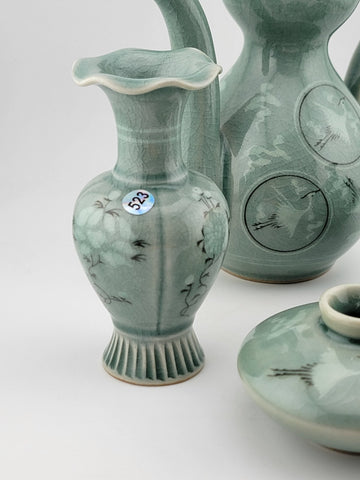 Rare Set Of 4 Goryeo Celadon Cloud & Crane Design Mineiwa Korean Living National