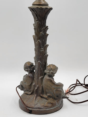 Vintage Table Lamp Base Metal Cherubs Victorian Art Nouveau Shabby Chic. Works.