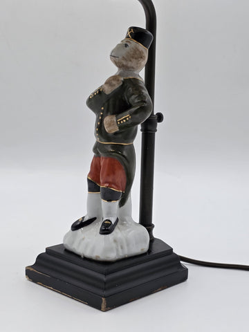 Antique 1940's Monkey Bellhop Figural Table Lamp Mid Century Ceramic Butler Lamp