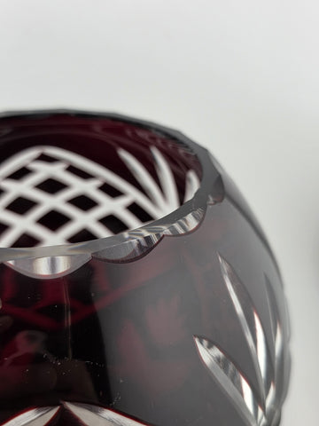 XL AJKA ODESSA CAROLINE  Cranberry Cut Clear Hungarian Crystal Rose Bowl