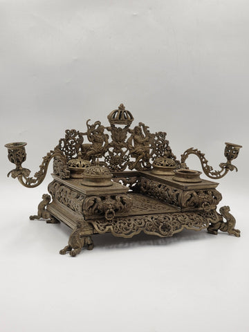 Antique 19th C Museum Quality Napoleon III French Gilt Bronze Figural Écritoire