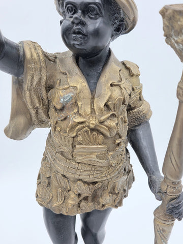 Antique Moorish Blackamoor Figural Cast Bronze Single Candle Holder 15 1/2" tall