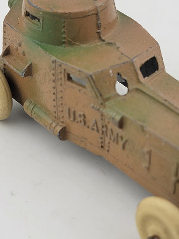 Antique 1930's Tootsie Toy US Army Armored Car Black Wheel WWI Military USA