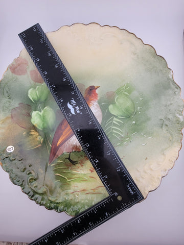 RARE 19th C LIMOGES FRANCE PHEASANT PLATE CHARGER HANDPAINTED ARTIST SIGNED
