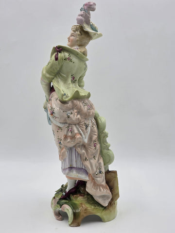 Antique 19th C German Dresden Style Porcelain Lady Figurine Bocage 16” Figure.