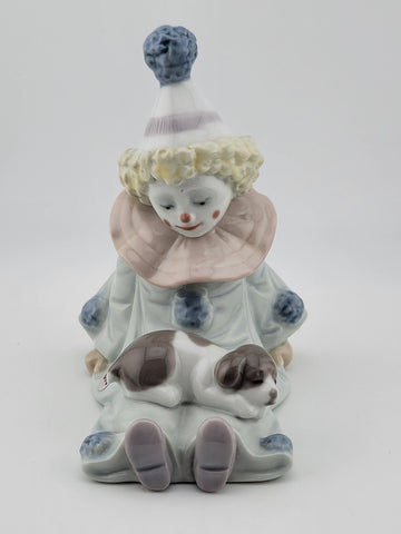 Retired LLadro Spain Figurine # 5277 Pierrot With Puppy Commedia Dell'Arte Clown