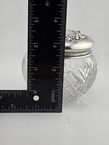 Antique Watson Sterling Silver Floral Lid Cut Crystal Vanity Jar C1900 Fine 925