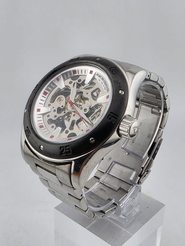 Akribos XXIV Men AK477BK Skeleton Stainless Steel Automatic 44mm Watch. Works
